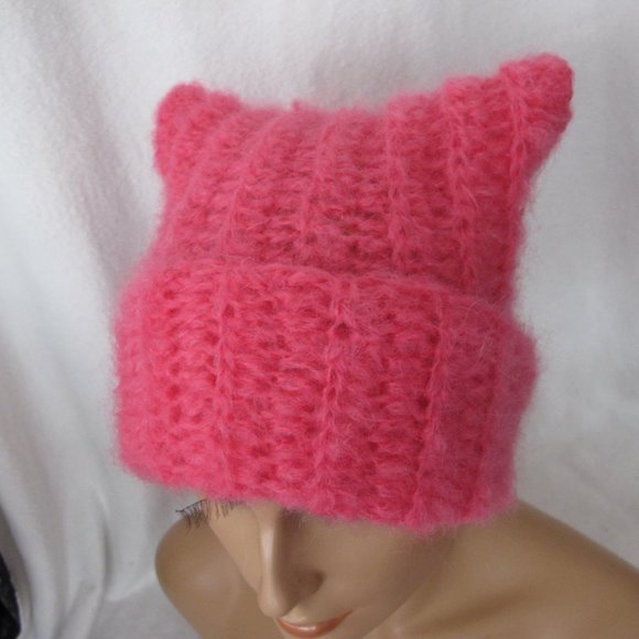 Bright Pink Mohair Cat Ear Beanie - Picture 7 of 8